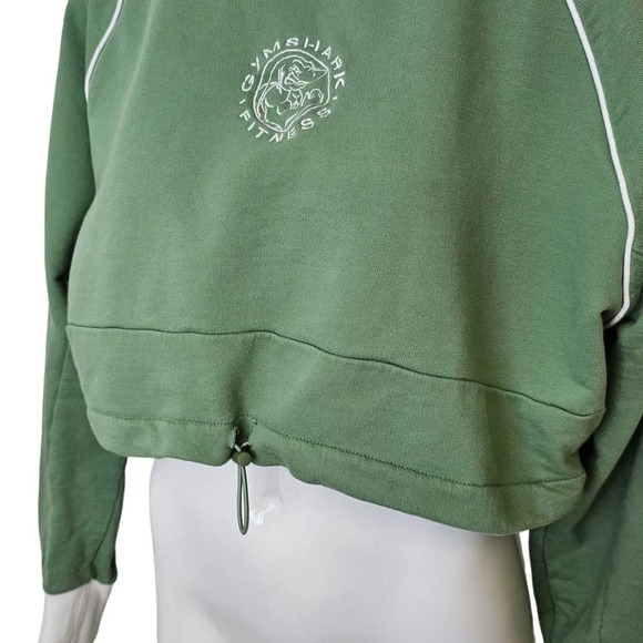 Gymshark Womens Legacy Cropped  Cinch Waist Sweater Size Medium Green Logo - Picture 3 of 7
